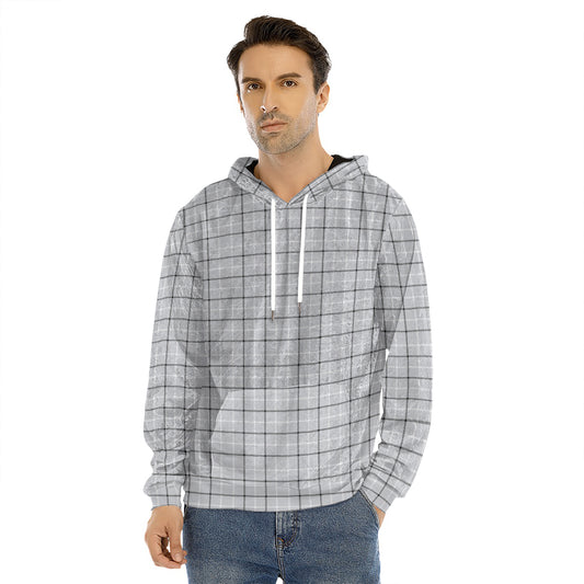 Grey Tattersall Pattern Print Men's Velvet Pullover Hoodie