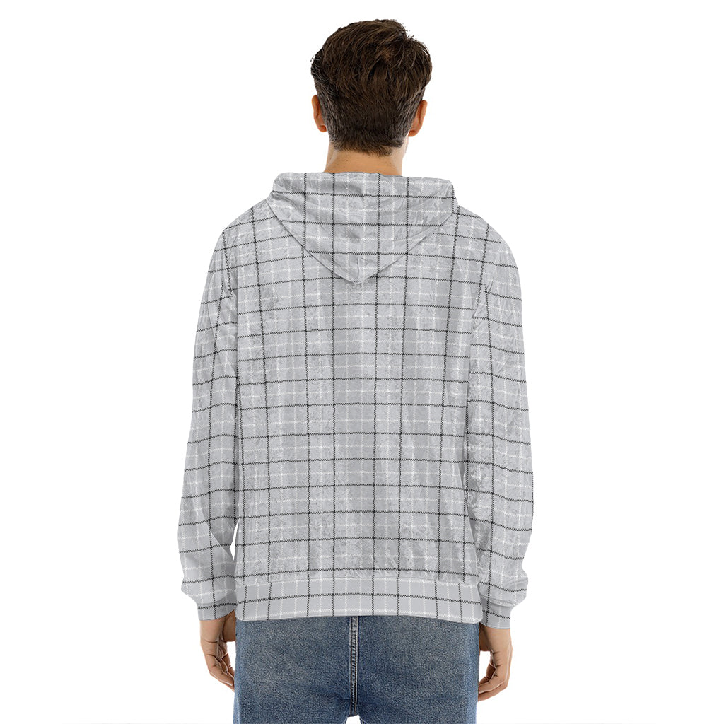 Grey Tattersall Pattern Print Men's Velvet Pullover Hoodie