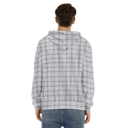 Grey Tattersall Pattern Print Men's Velvet Pullover Hoodie