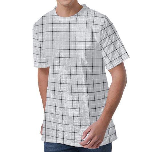 Grey Tattersall Pattern Print Men's Velvet T-Shirt
