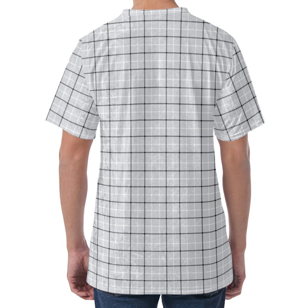Grey Tattersall Pattern Print Men's Velvet T-Shirt
