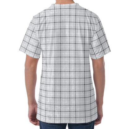 Grey Tattersall Pattern Print Men's Velvet T-Shirt