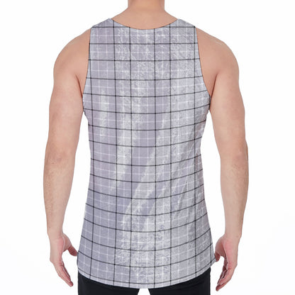 Grey Tattersall Pattern Print Men's Velvet Tank Top