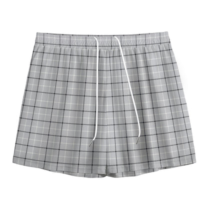 Grey Tattersall Pattern Print Mesh Shorts