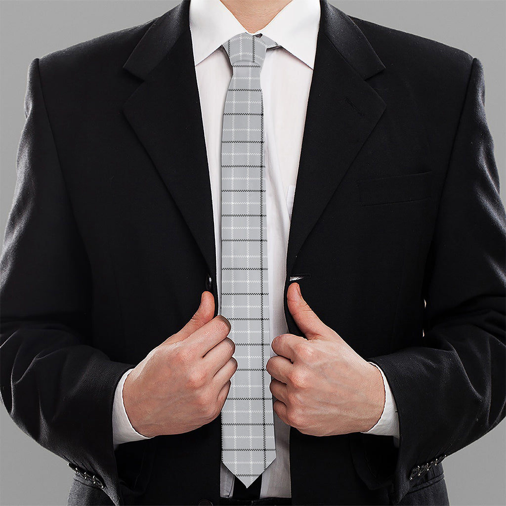 Grey Tattersall Pattern Print Necktie