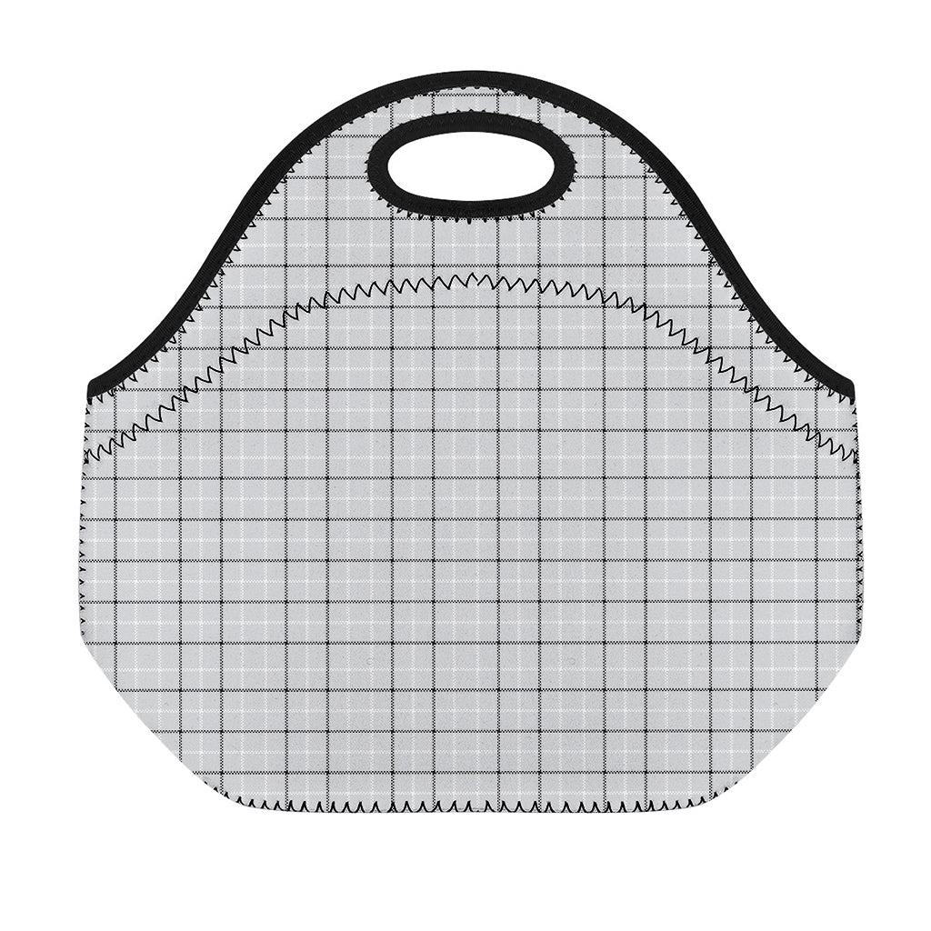 Grey Tattersall Pattern Print Neoprene Lunch Bag