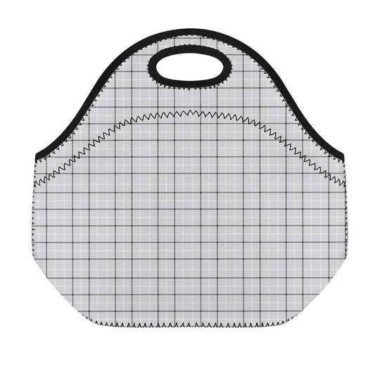 Grey Tattersall Pattern Print Neoprene Lunch Bag