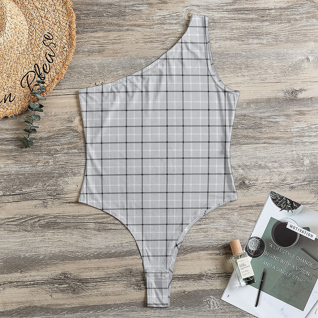 Grey Tattersall Pattern Print One Shoulder Bodysuit