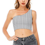 Grey Tattersall Pattern Print One Shoulder Crop Top