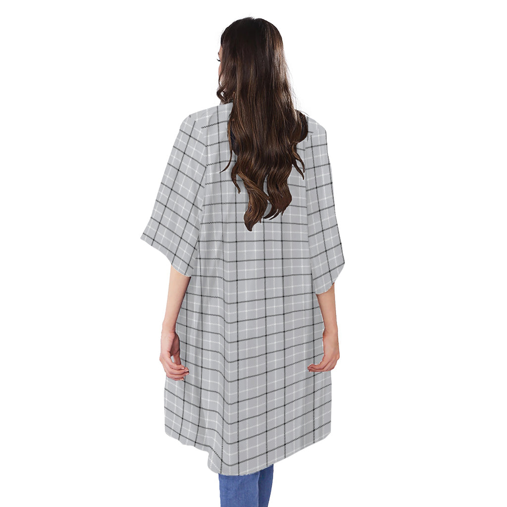 Grey Tattersall Pattern Print Open Front Beach Cover Up