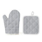 Grey Tattersall Pattern Print Oven Mitt And Pot Holder Set