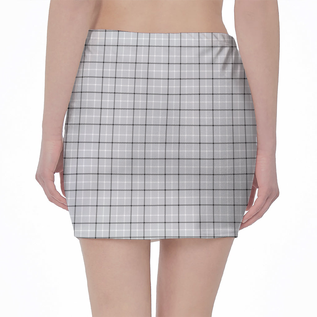 Grey Tattersall Pattern Print Pencil Mini Skirt