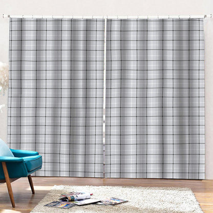 Grey Tattersall Pattern Print Pencil Pleat Curtains