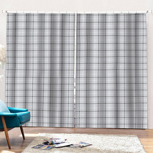 Grey Tattersall Pattern Print Pencil Pleat Curtains