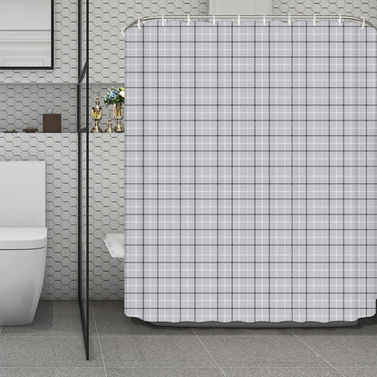 Grey Tattersall Pattern Print Polyester Shower Curtain