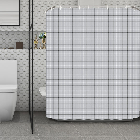 Grey Tattersall Pattern Print Polyester Shower Curtain