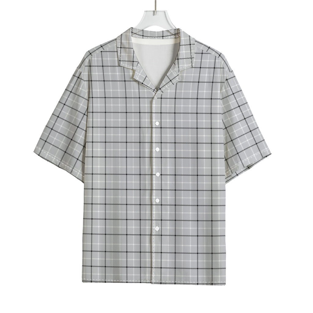 Grey Tattersall Pattern Print Rayon Hawaiian Shirt