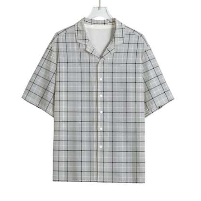 Grey Tattersall Pattern Print Rayon Hawaiian Shirt