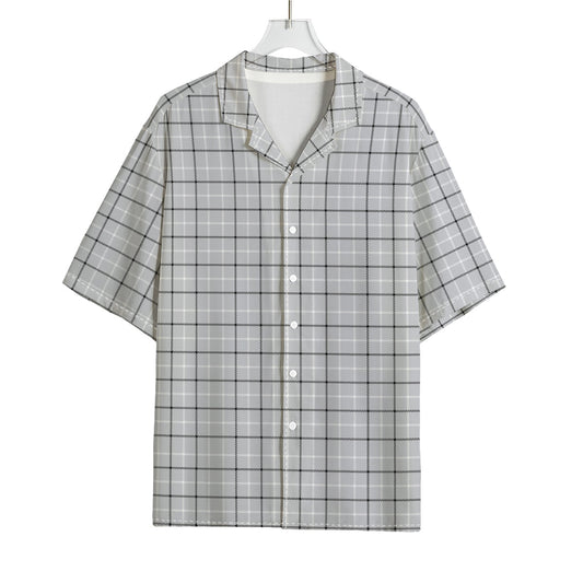 Grey Tattersall Pattern Print Rayon Hawaiian Shirt
