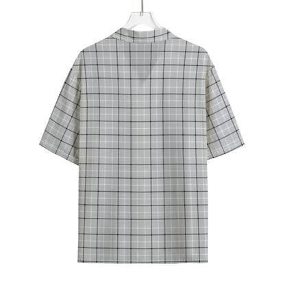 Grey Tattersall Pattern Print Rayon Hawaiian Shirt