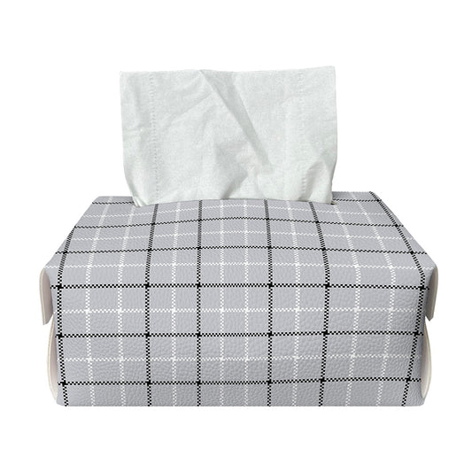 Grey Tattersall Pattern Print Rectangle Tissue Box Cover