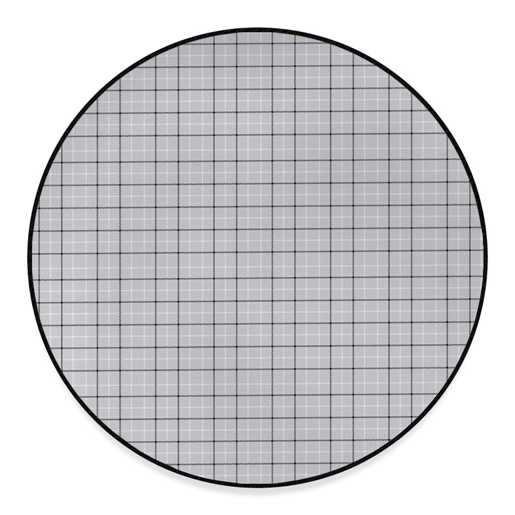 Grey Tattersall Pattern Print Round Floor Mat