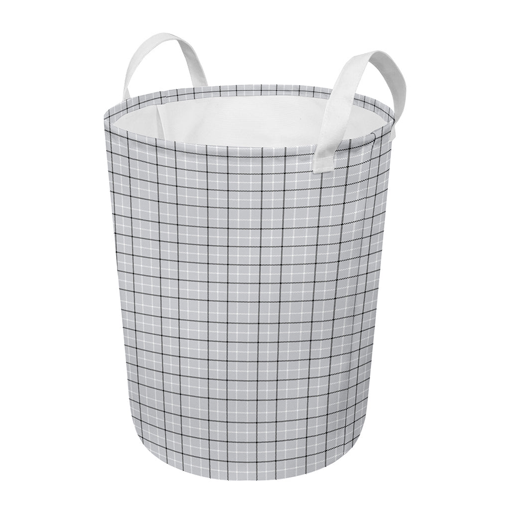 Grey Tattersall Pattern Print Round Laundry Basket