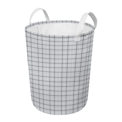 Grey Tattersall Pattern Print Round Laundry Basket