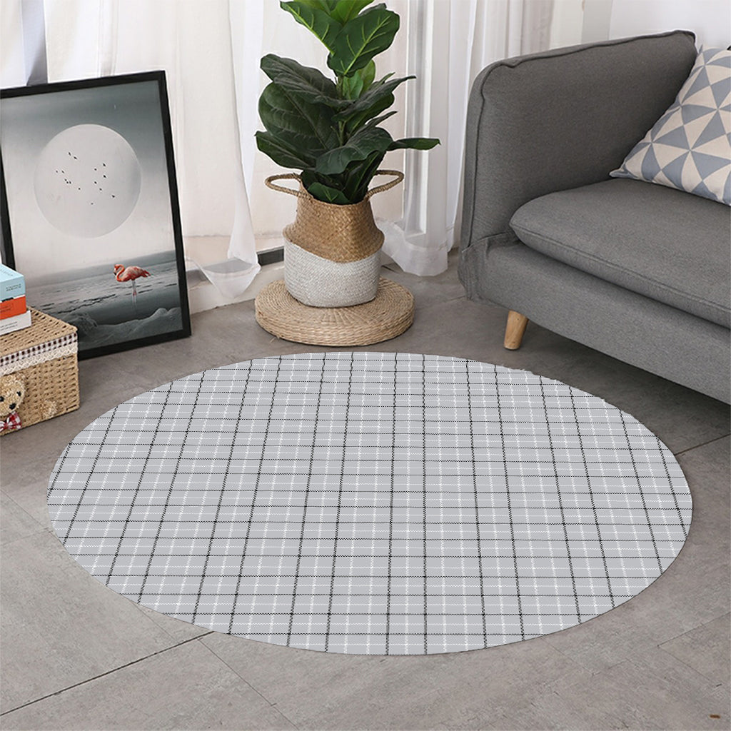 Grey Tattersall Pattern Print Round Rug