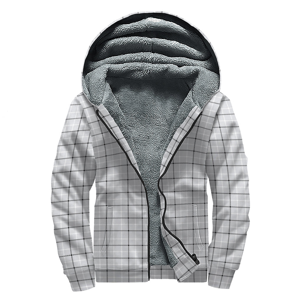 Grey Tattersall Pattern Print Sherpa Lined Zip Up Hoodie