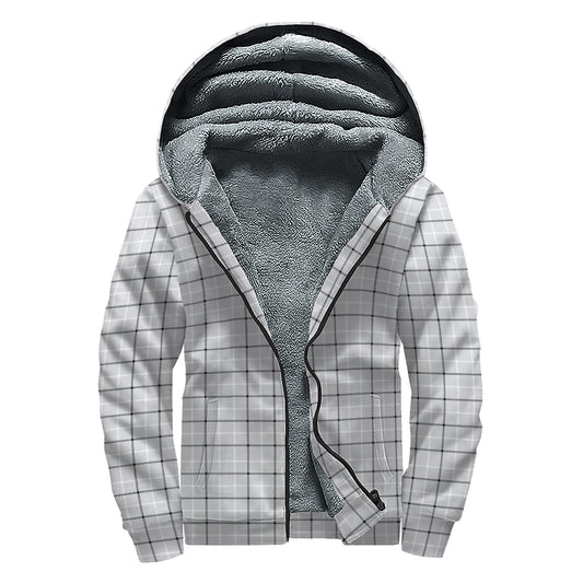 Grey Tattersall Pattern Print Sherpa Lined Zip Up Hoodie