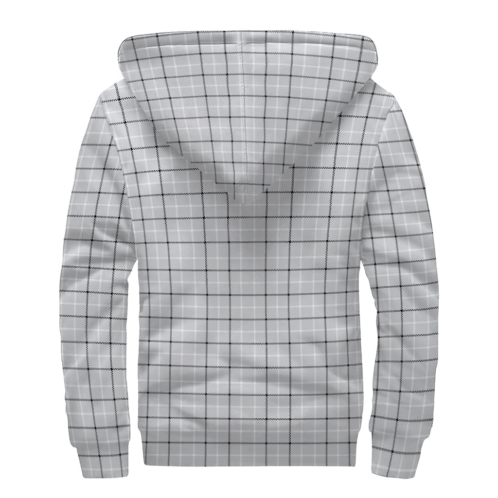 Grey Tattersall Pattern Print Sherpa Lined Zip Up Hoodie