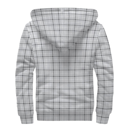 Grey Tattersall Pattern Print Sherpa Lined Zip Up Hoodie
