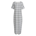 Grey Tattersall Pattern Print Short Sleeve Long Nightdress
