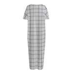 Grey Tattersall Pattern Print Short Sleeve Long Nightdress