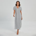 Grey Tattersall Pattern Print Short Sleeve Maxi Dress