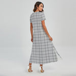 Grey Tattersall Pattern Print Short Sleeve Maxi Dress
