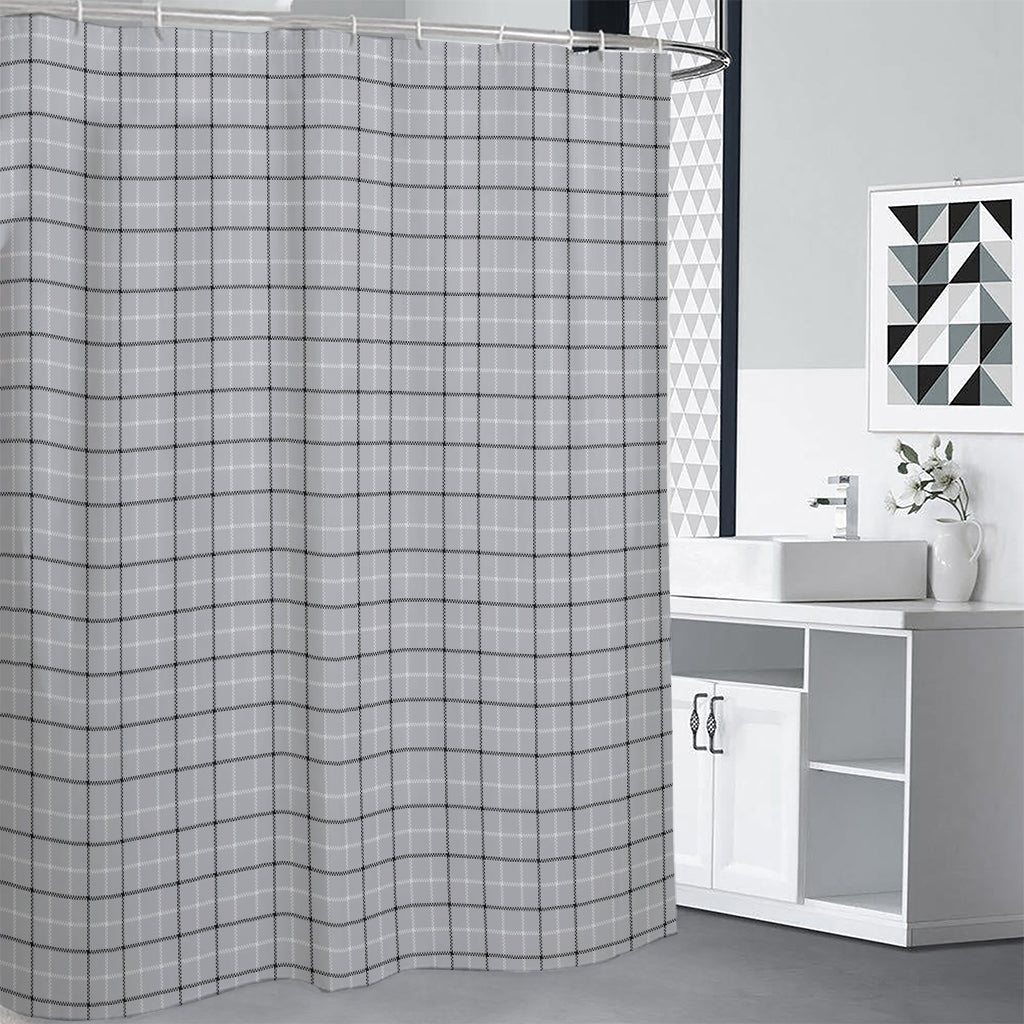 Grey Tattersall Pattern Print Shower Curtain