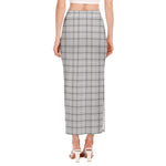 Grey Tattersall Pattern Print Side Slit Maxi Skirt