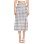 Grey Tattersall Pattern Print Side Slit Midi Skirt