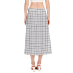Grey Tattersall Pattern Print Side Slit Midi Skirt