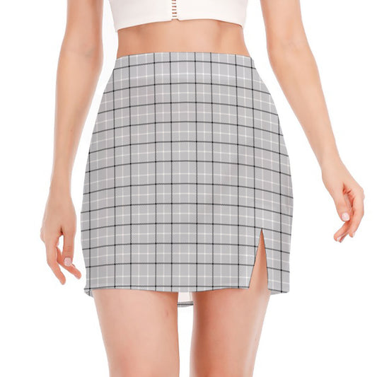 Grey Tattersall Pattern Print Side Slit Mini Skirt