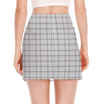 Grey Tattersall Pattern Print Side Slit Mini Skirt