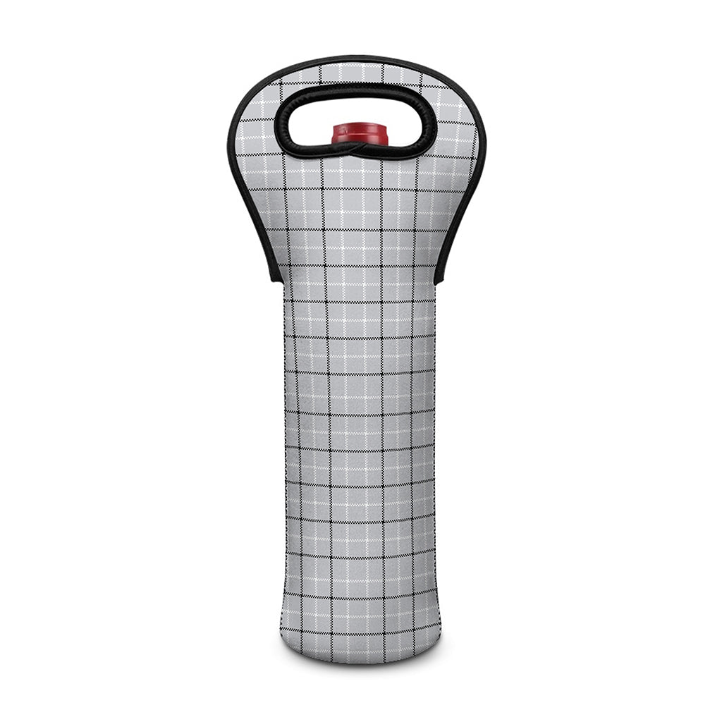 Grey Tattersall Pattern Print Single Neoprene Wine Tote