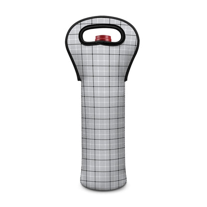 Grey Tattersall Pattern Print Single Neoprene Wine Tote