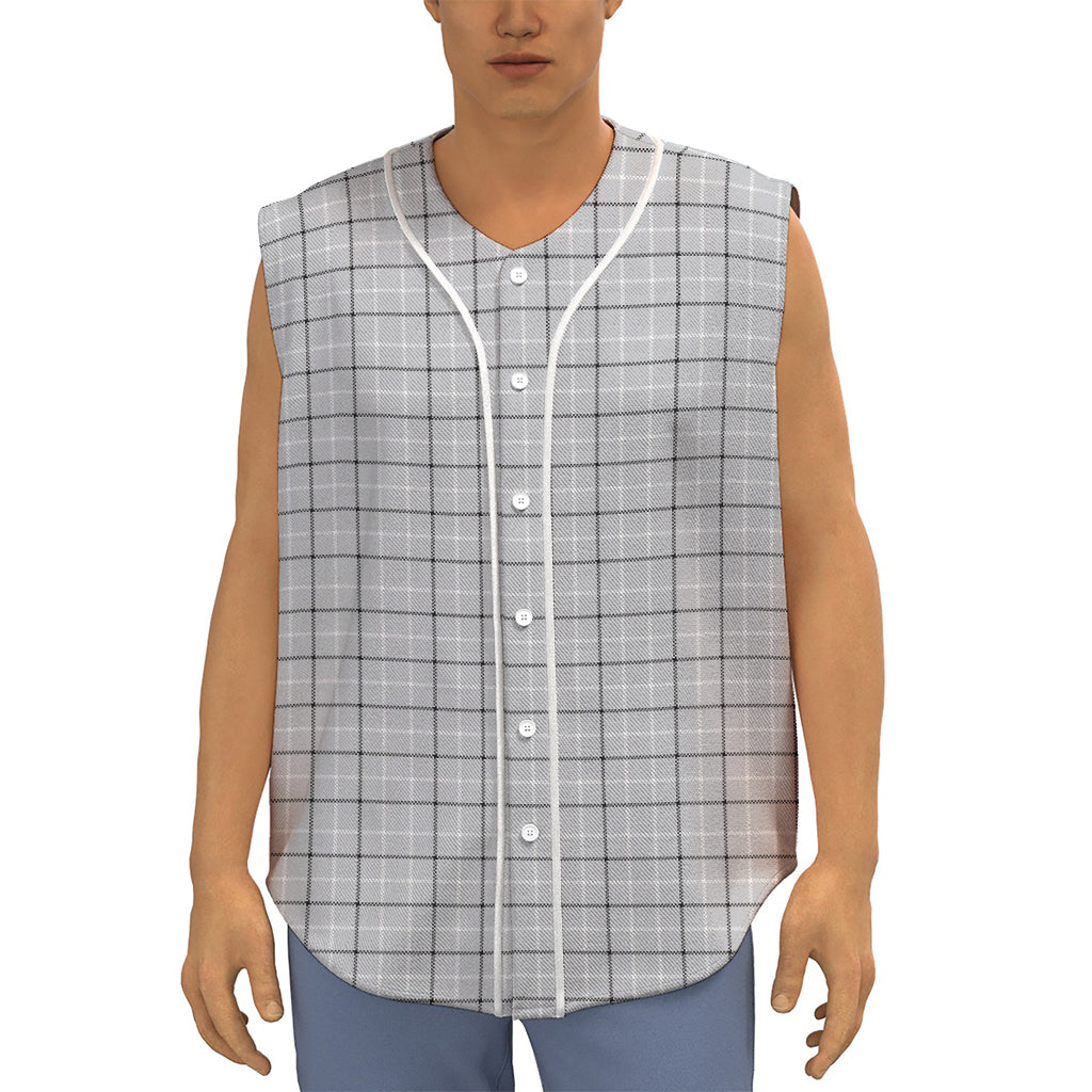 Grey Tattersall Pattern Print Sleeveless Baseball Jersey