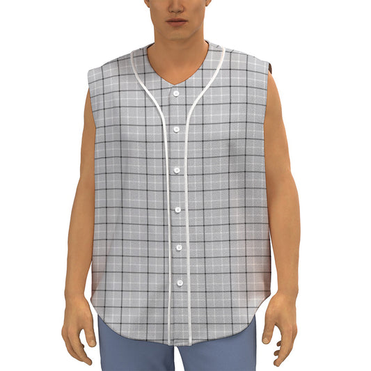 Grey Tattersall Pattern Print Sleeveless Baseball Jersey