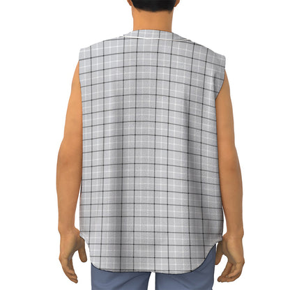 Grey Tattersall Pattern Print Sleeveless Baseball Jersey