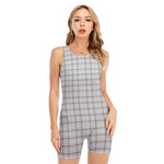 Grey Tattersall Pattern Print Sleeveless One Piece Swimsuit