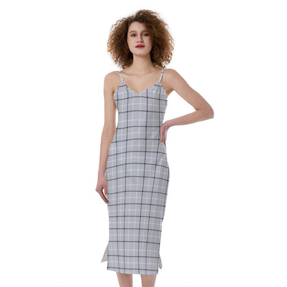 Grey Tattersall Pattern Print Slim Fit Midi Cami Dress